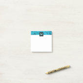 Post-it® Monogramme turquoise feuille motif moderne (Sur un bureau)