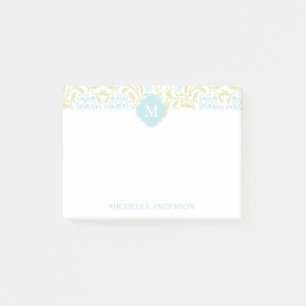 Post-it® Monogramme Vert et Aqua Floral Damask