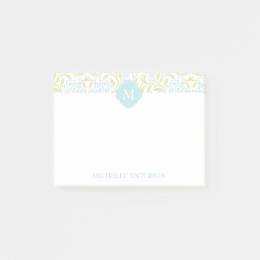 Post-it® Monogramme Vert et Aqua Floral Damask (Devant)