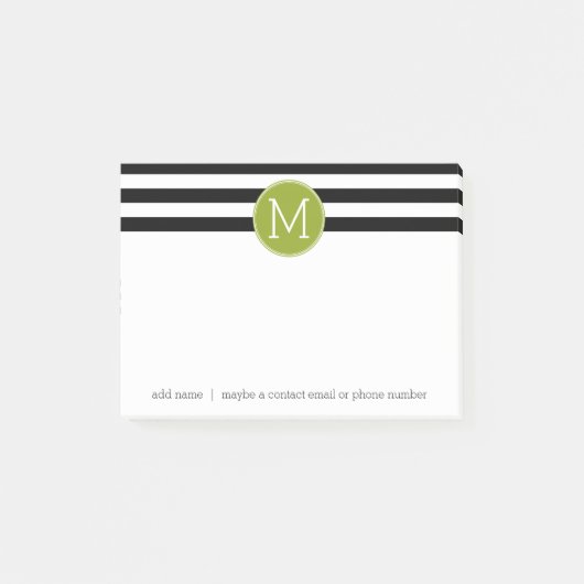 Post-it® Monogramme vert Motif rayé noir et blanc (Devant)