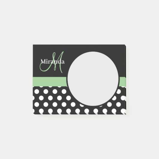 Post-it® Monogramme vert noir blanc Polka point (Devant)