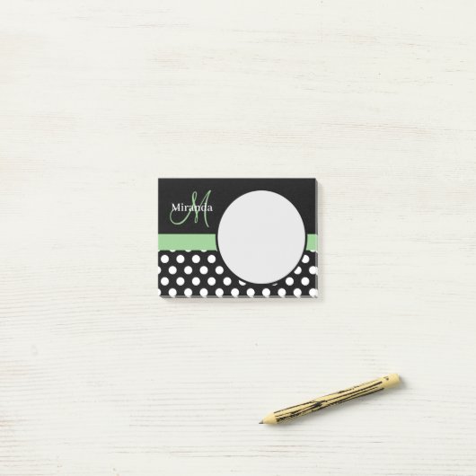 Post-it® Monogramme vert noir blanc Polka point (Sur un bureau)