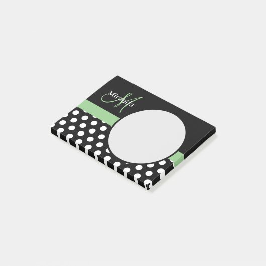 Post-it® Monogramme vert noir blanc Polka point (Incliné)