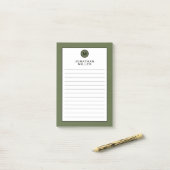 Post-it® Monogramme vert olive moderne tendance (Sur un bureau)