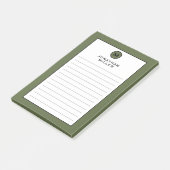 Post-it® Monogramme vert olive moderne tendance (Incliné)