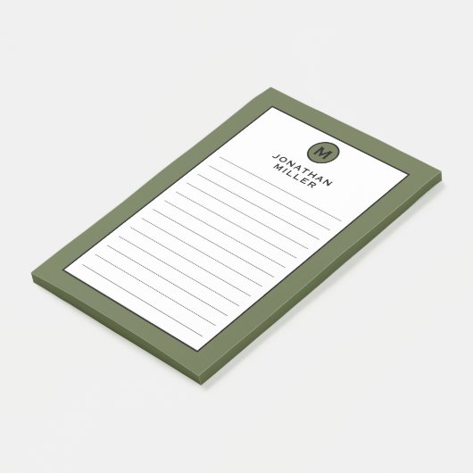 Post-it® Monogramme vert olive moderne tendance (Incliné)
