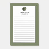 Post-it® Monogramme vert olive moderne tendance (Devant)