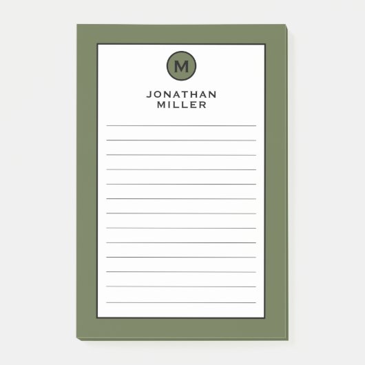 Post-it® Monogramme vert olive moderne tendance (Devant)