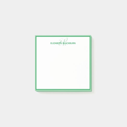 Post-it® Monogramme vert personnalisé Nom minimaliste tenda (Devant)