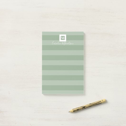 Post-it® Monogramme vert Sage moderne (Sur un bureau)