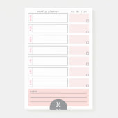 Post-it® Monogramme Weekly Planner Peony Notes (Devant)