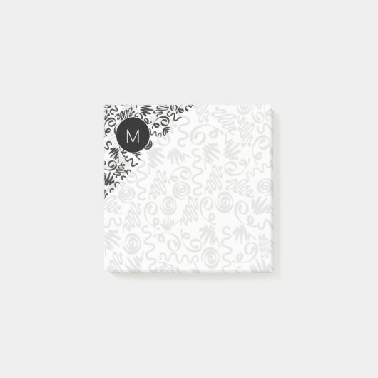 Post-it® Monogrammed Doodle Curls Black and White (Devant)