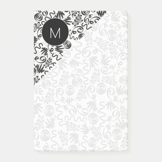 Post-it® Monogrammed Doodle Curls Black and White (Devant)