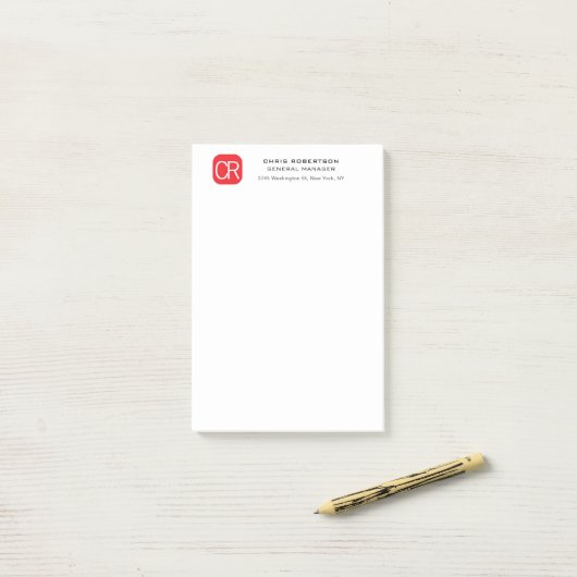 Post-it® Monogrammed Red White Professional Plain (Sur un bureau)