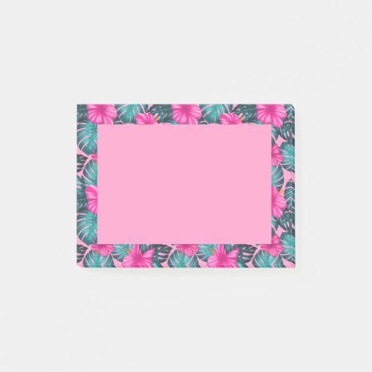 Post-it® Monstera Feuilles et Hibiscus, Turquoise et rose (Devant)
