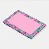 Post-it® Monstera Feuilles et Hibiscus, Turquoise et rose (Incliné)