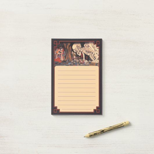 Post-it® Monstre de squelette japonais éffrayant (Sur un bureau)