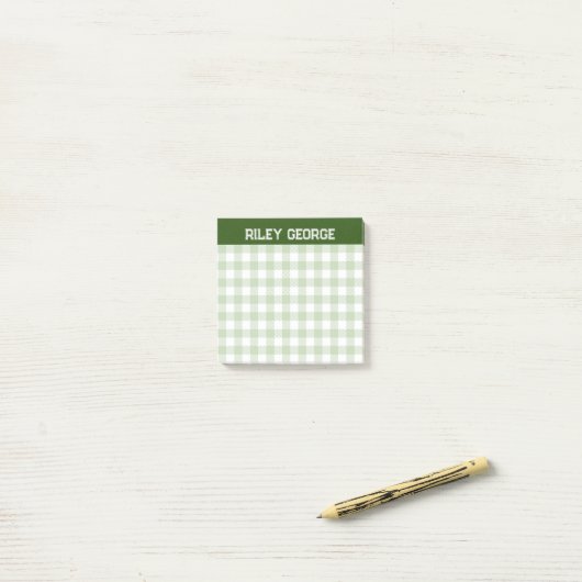 Post-it® Moss Green En vichy Varsity Lettres Nom (Sur un bureau)
