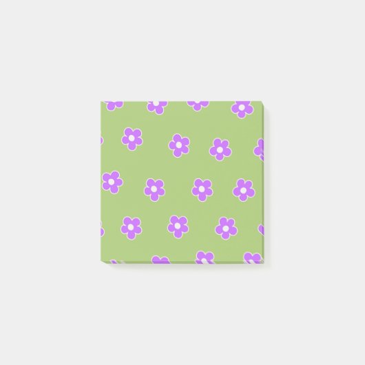 Post-it® Motif à fleurs vert violet rétro Y2K (Devant)