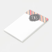 Post-it® Motif à rayures blanches gris rose monogramme (Incliné)