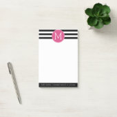 Post-it® Motif à rayures noir et blanc Monogramme rose chau (Bureau)