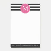 Post-it® Motif à rayures noir et blanc Monogramme rose chau (Devant)