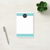 Post-it® Motif blanc turquoise de rayures, monogramme noir (Bureau)