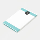 Post-it® Motif blanc turquoise de rayures, monogramme noir (Incliné)