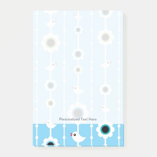 Post-it® motif bleu oiseaux et fleurs (Devant)