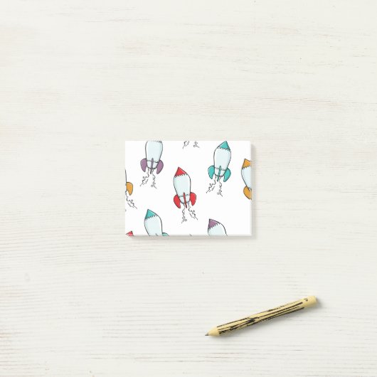 Post-it® Motif Cartoon Rocket Ship (Sur un bureau)