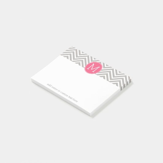 Post-it® Motif Chevron avec Monogramme - Gris rose (Incliné)