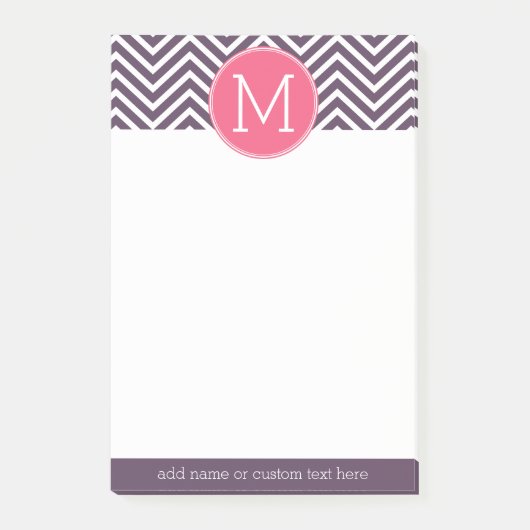 Post-it® Motif Chevron avec Monogramme - rose violet (Devant)