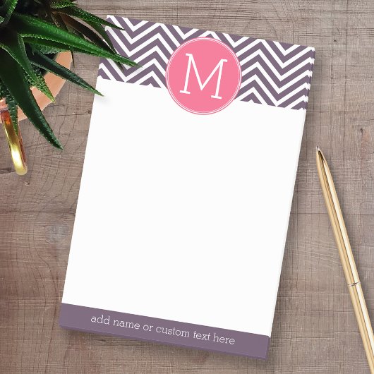 Post-it® Motif Chevron avec Monogramme - rose violet