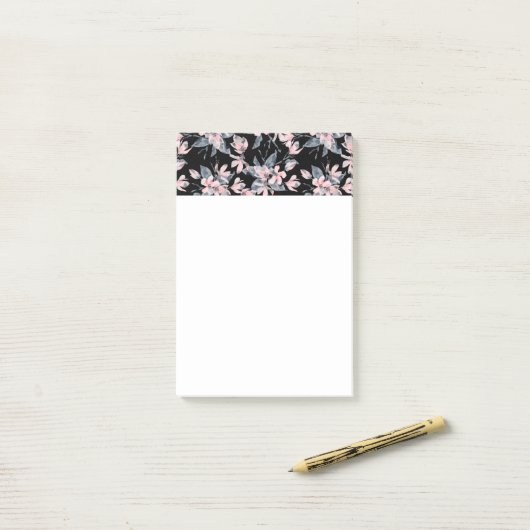 Post-it® Motif d'aquarelle rose et gris (Sur un bureau)