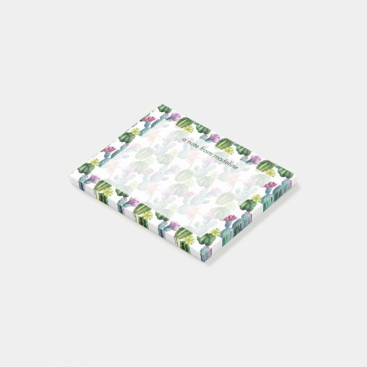 Post-it® Motif d'art de cactus d'aquarelle (Incliné)