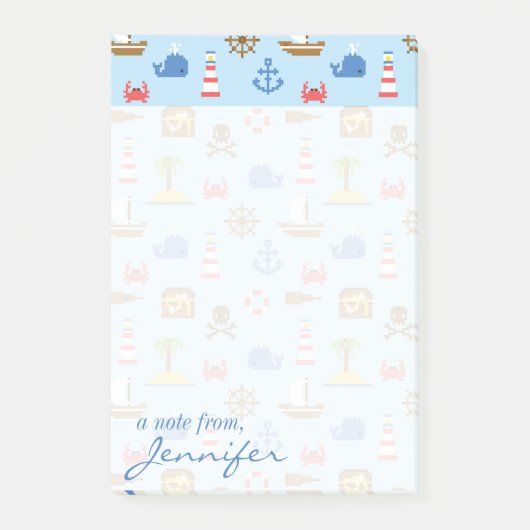 Post-it® Motif d'art maritime Pixel| Ajouter votre nom (Devant)