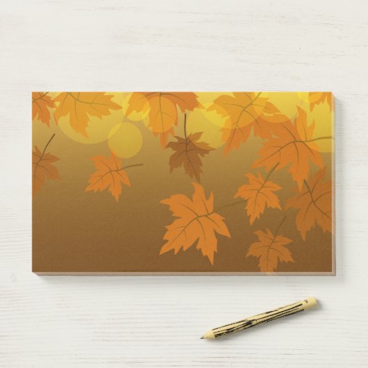 Post-it® Motif d'automne avec feuilles d'érable en chute et (Sur un bureau)