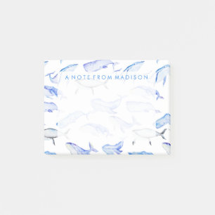 Post-it® Motif de baleine bleue d'aquarelle
