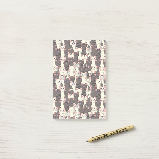 Post-it® Motif de chats blancs et gris (Sur un bureau)