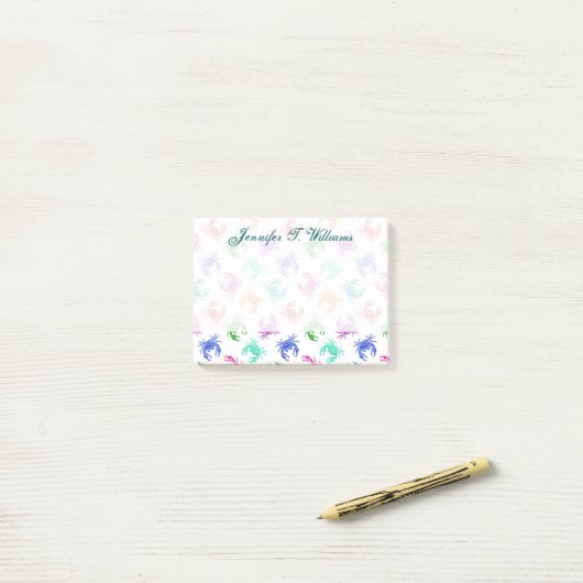 Post-it® Motif De Crabes| Ajouter votre nom (Sur un bureau)
