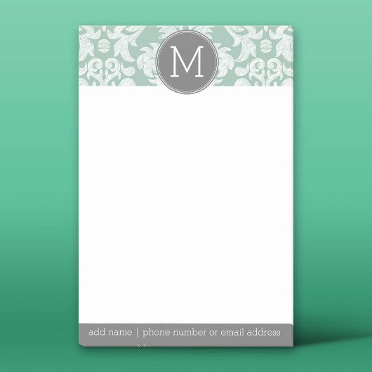 Post-it® Motif de Damas de la menthe et gris Monogramme per