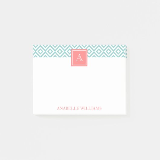 Post-it® Motif de diamants et monogramme de corail (Devant)
