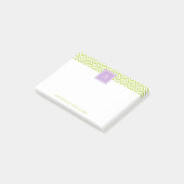 Post-it® Motif de diamants verts et monogramme pourpre (Incliné)