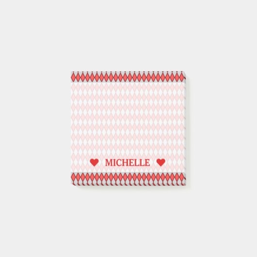 Post-it® Motif de forme de diamant et nom rouges et gris de (Devant)