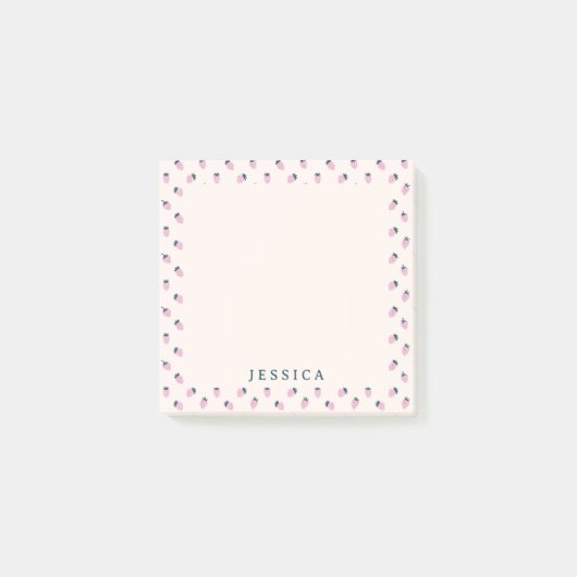 Post-it® Motif de fraise rose, nom personnalisé (Devant)