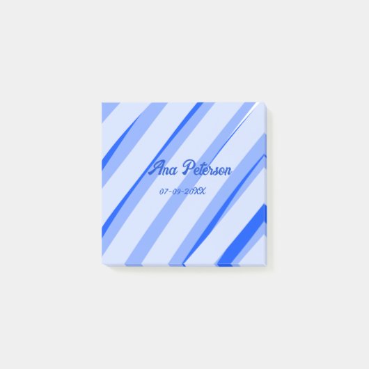 Post-it® Motif de lignes rétro boho avec nom date pastel bl (Devant)