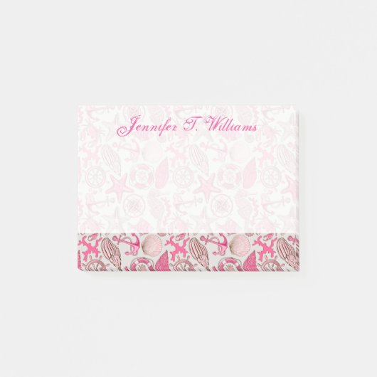 Post-it® Motif de mer rose| Ajouter votre nom (Devant)