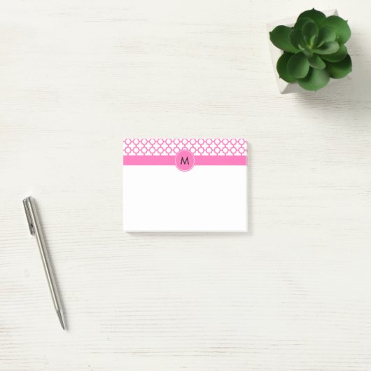 Post-it® Motif de monogramme rose chaud (Bureau)