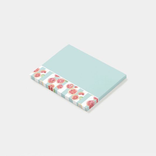 Post-it® Motif de pamplemousse rose sur les rayures vertes (Incliné)