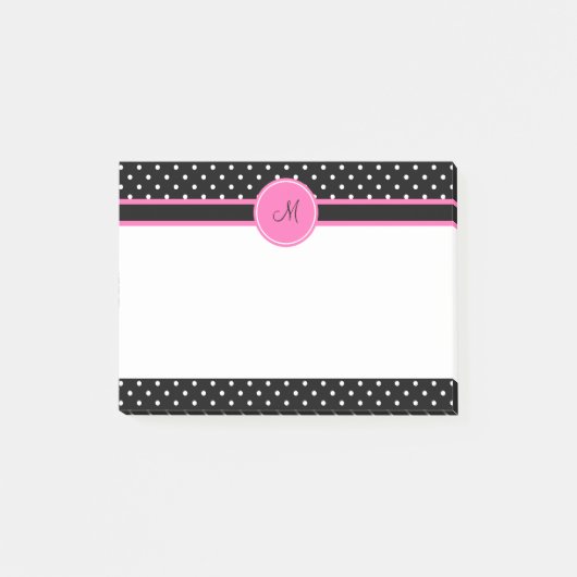 Post-it® Motif de point de Polka blanc et noir Monogram (Devant)